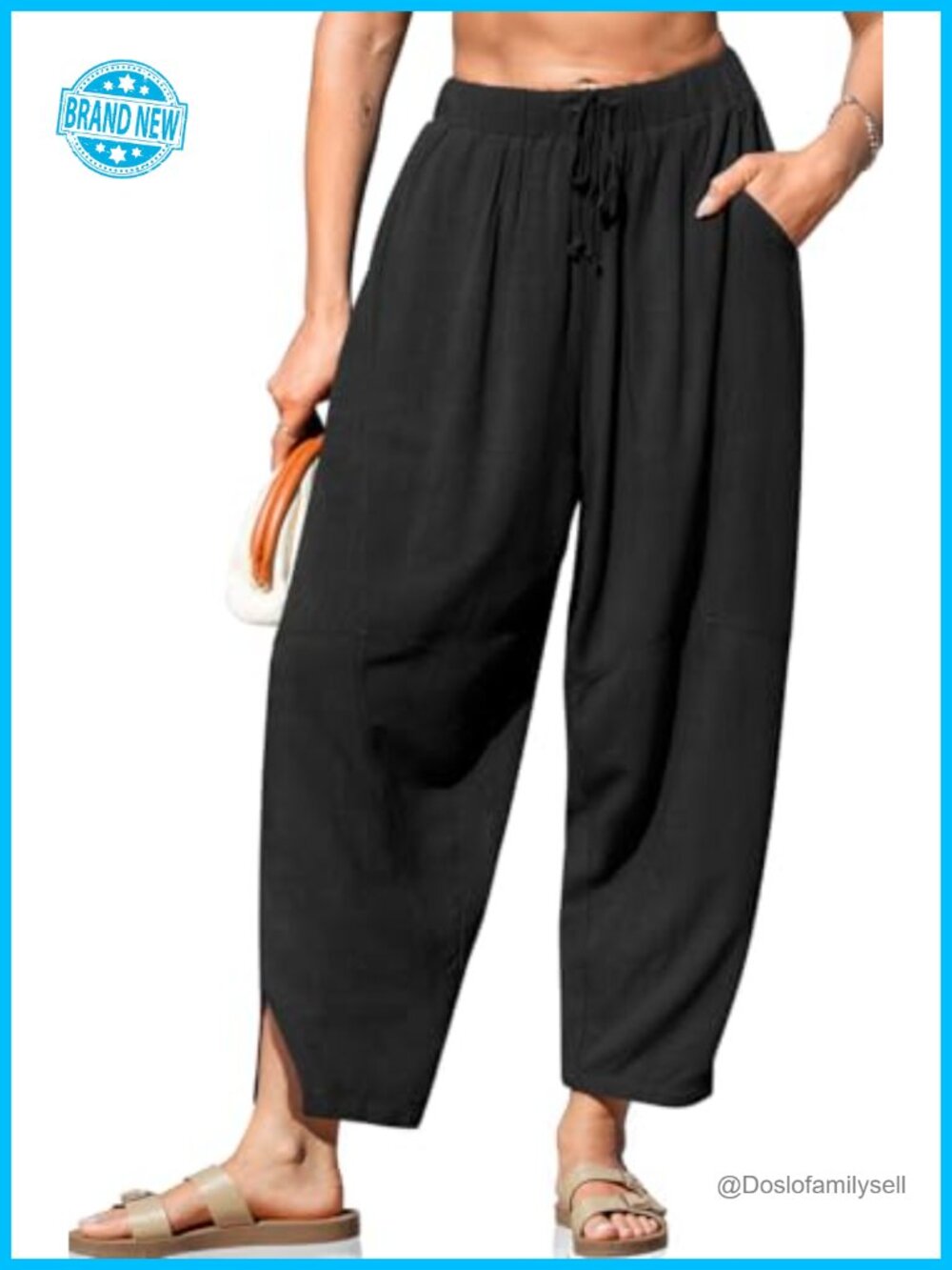 Linen Wide Leg Harem Pants with Pockets High Rise Loose Casual